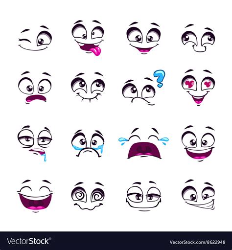 Set Of Funny Cartoon Comic Faces Royalty Free Vector Image