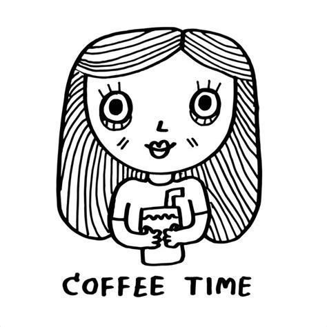 Premium Vector Cute Girl With Glass Of Ice Coffee Cartoon Doodle Hand