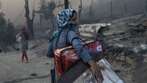 Fire Destroys Most Of Europes Largest Refugee Camp On Greek Island Of