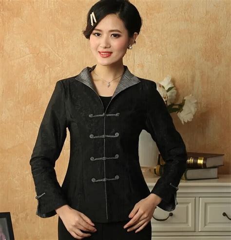 New Fashion Chinese Tradition Tang Suit Women Jacket Coat Outerwear Long Sleeves Black Size Ml