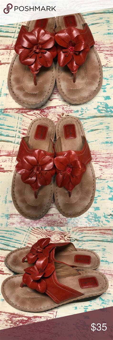 Womens Clarks Artisan Red Flower Leather Sandals Red Leather Shoes