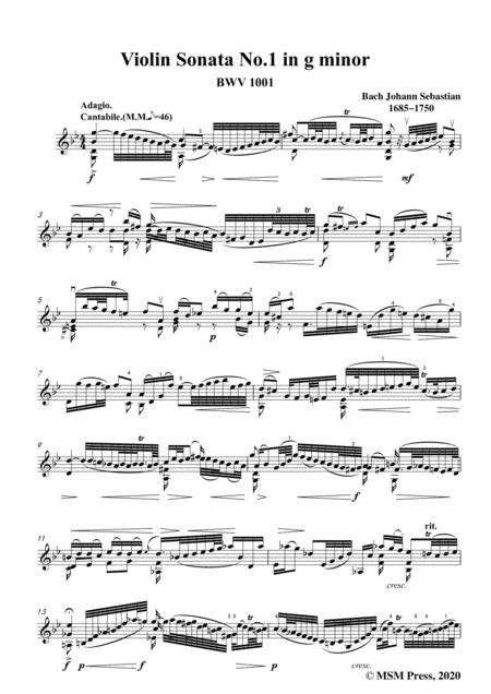 Bach Js Violin Sonata No 1 In G Minor Bwv 1001 For Violin Music Sheet