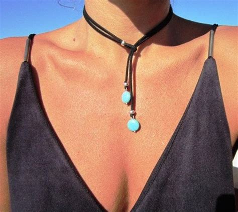 Turquoise Leather Necklace Lariat Y Shaped Necklace Turquoise Jewelry