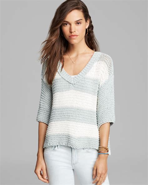Free People Sweater Park Slope Stripe In Mintivory Combo White Lyst
