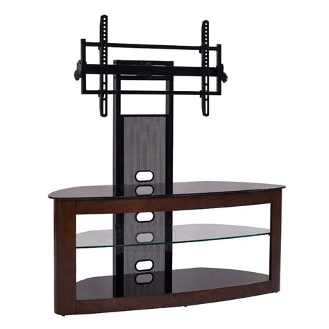 Transdeco Glass Tv Stand With Mount For 35 To 80 Inch Screens Dark Oak And Black Td600db