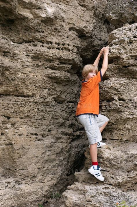 Boy Climbing Stock Image Image Of Boulder High Action 3174459