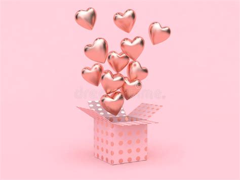 T Box Open Balloon Heart Floating Pink Background Love Valentine Concept 3d Render Stock
