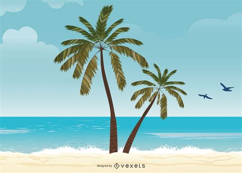 Summer Island Illustration With Palm Trees Vector Download