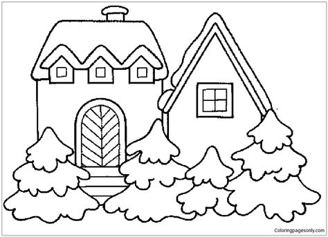 House Winter Coloring Page Free Printable Coloring Pages