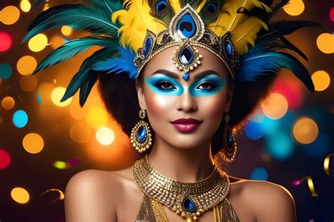 Premium Photo Portrait Of A Carnival Dancer Wearing Colorful Costume