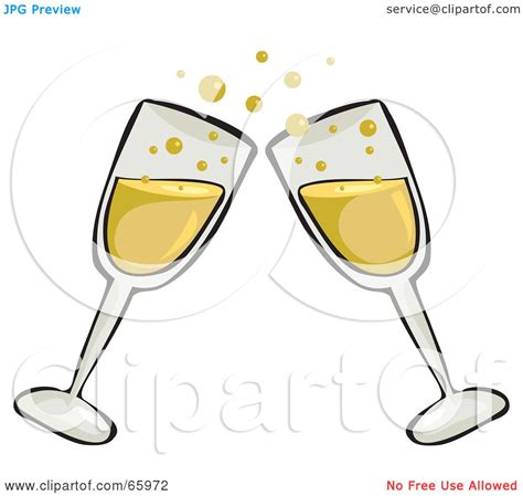 Royalty Free Rf Clipart Illustration Of A Pair Of Toasting Clear Glass Champagne Glasses By