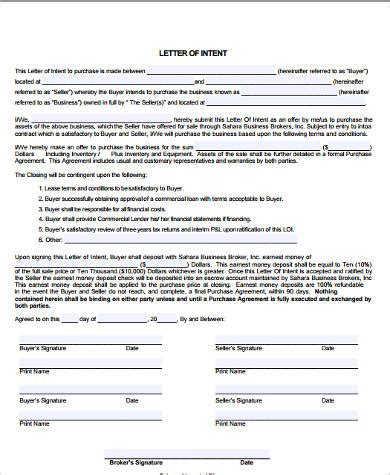 sample letter  intent   ms word pages