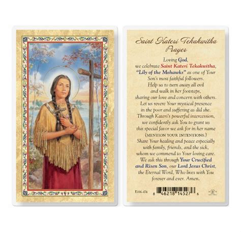 Kateri Tekakwitha Saint Prayer Revised Gold Stamped Laminated Holy