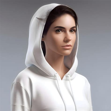 Free Psd Portrait Of A Beautiful Young Woman In A White Hoodie