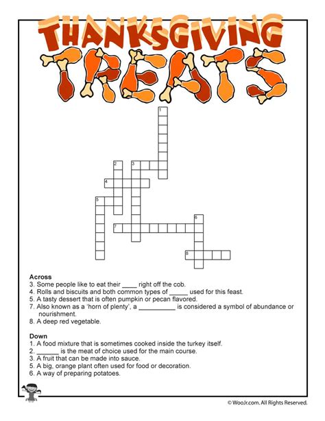 Thanksgiving Crossword Puzzle Printable Printable World Holiday