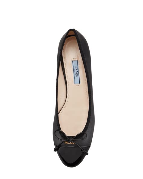 Prada Leather And Patent Bow Ballerina Flat