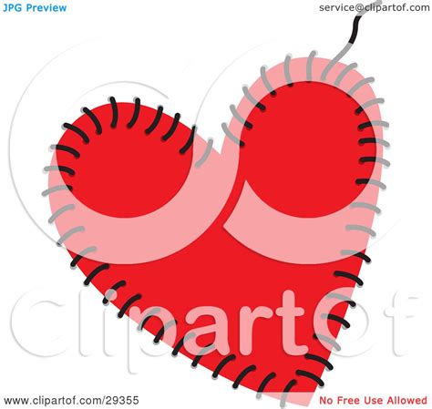 Clipart Illustration Of A Red Heart Being Sewn Together With Black
