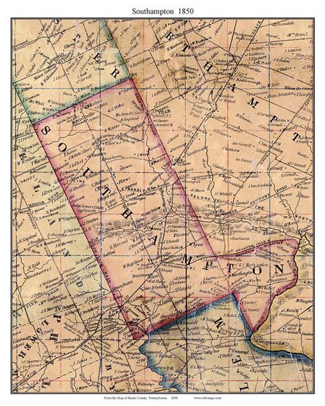 Southampton Township Pennsylvania 1850 Old Town Map Custom Print