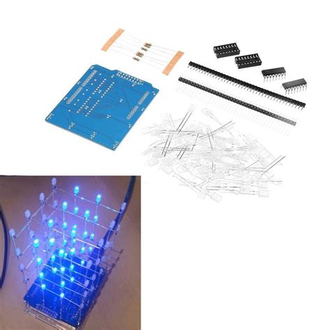 4x4x4 Blue Led Light Cube Kit 3d Led Diy Kit For Arduino Diy Kit Led