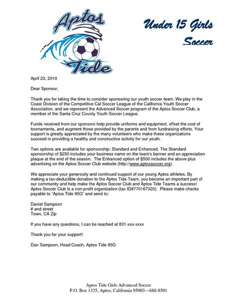 Image Result For Fundraising Donation Letter Soccer Sponsorship