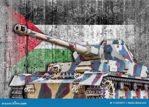 Military Tank With Concrete Palestine Flag Stock Image Image Of Fight