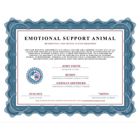 Emotional Support Animal Certificate United Service Dog Emotional