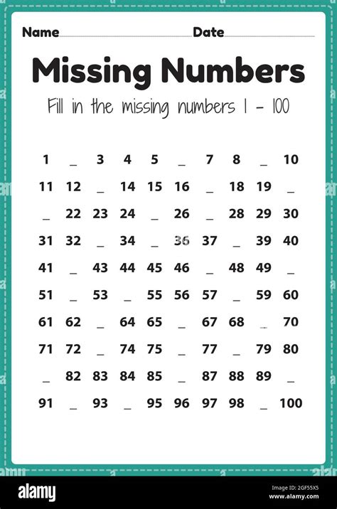 Maths Worksheets Missing Numbers 1 To 100 Printable Sheet For