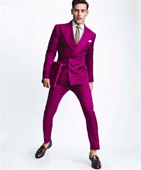 2017 Latest Coat Pant Designs Purple Double Breasted Men Suit Slim Fit