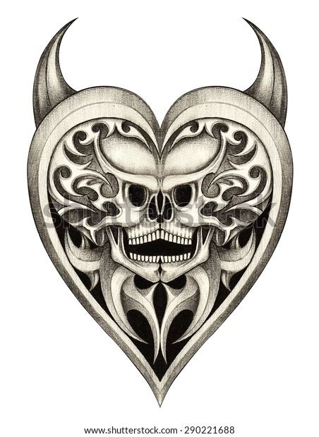 Skull Heart Devil Tattoohand Pencil Drawing Stock Illustration 290221688