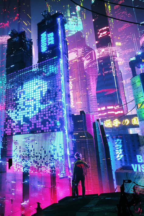 640x960 Resolution Neons In Futuristic City Hd Skyscraper Iphone 4
