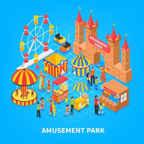 Amusement Park Isometric Background Stock Vector Illustration Of Design Cream 211698902