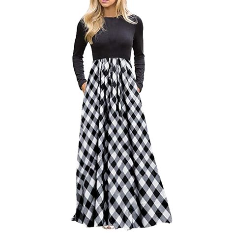 Winter Party Dresses Woman Party Night Gothic Plaid Pocket Maxi Dress