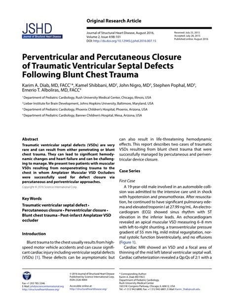 Pdf Perventricular And Percutaneous Closure Of Traumatic Ventricular