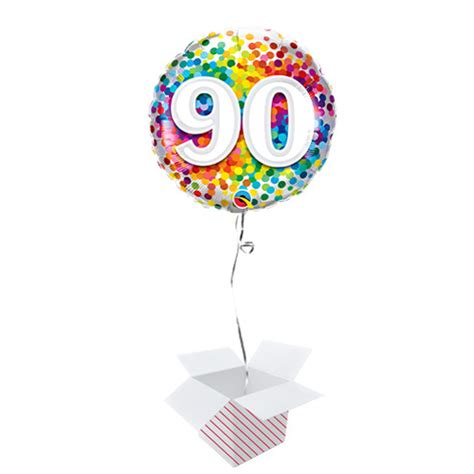 90th Birthday Rainbow Confetti Round Foil Helium Qualatex Balloon