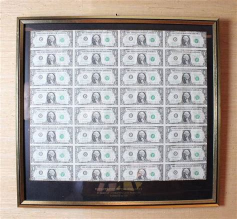 Framed Us One Dollar Bill Sheet