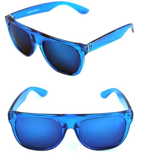 Men S Flat Top Sunglasses Impero Super Clear Blue Frame Blue Mirrored Lenses Ebay