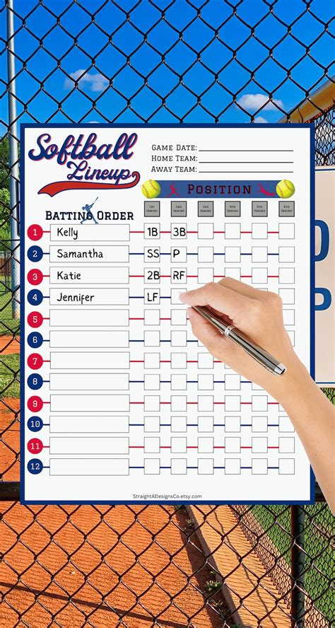 Printable Softball Lineup Card Field Softball Position Board Etsy