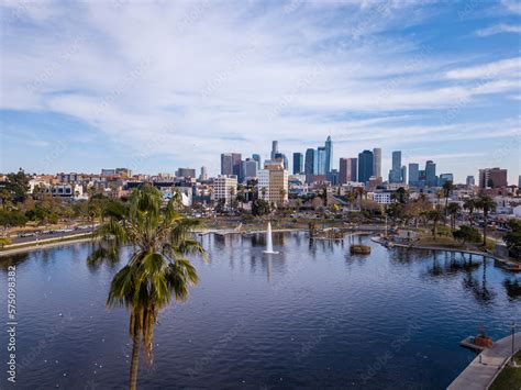Aerial Views Of Macarthur Park In Los Angeles California High Angle