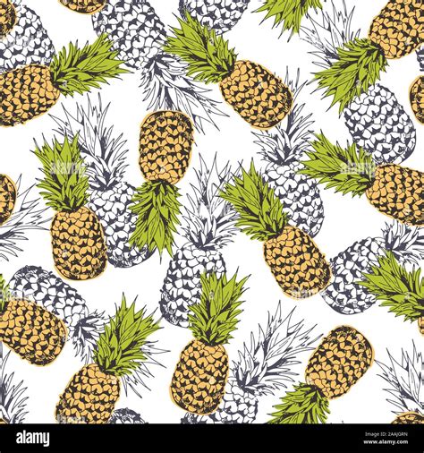 Pineapple Seamless Pattern Vector Background With Pineapples For