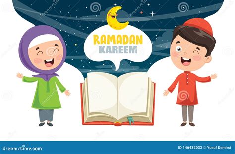 Vector Illustration Of Muslim Kids Celebrating Ramadan Stock Vector