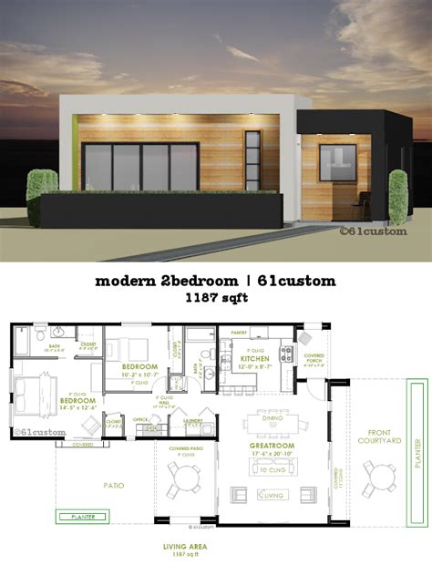 This Modern House Plan Offers Two Bedrooms Two Bathrooms A Spacious