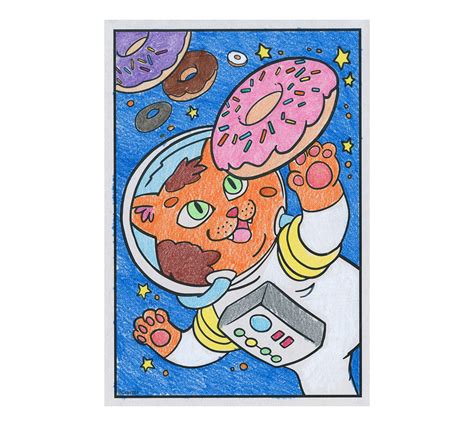 Original artwork by cat whipple. Crayola Cosmic Cats Coloring Book, Sticker Sheet, Gift for ...