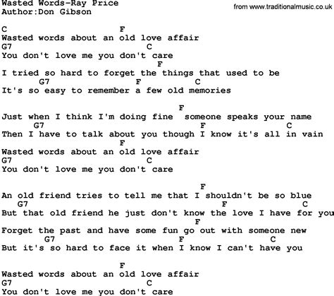 Country Music Wasted Words Ray Price Lyrics And Chords