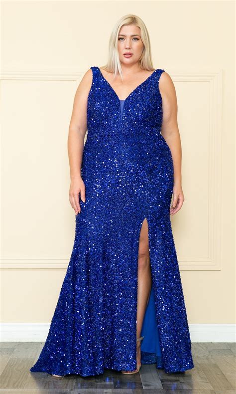 lace up long sequin plus size prom dress promgirl