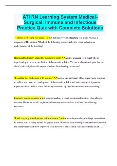 ATI RN Learning System Medical- Surgical: Immune and Infectious