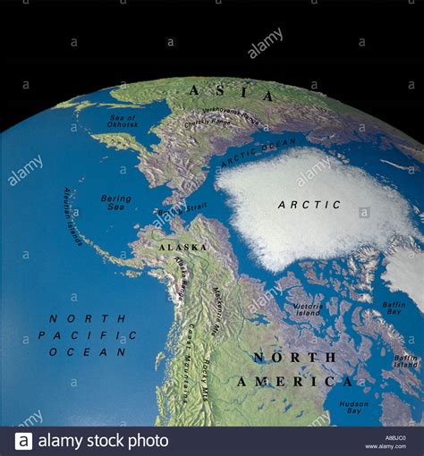 Globe Map Maps Arctic North Pole Alaska Sibiria Bering Street Stock