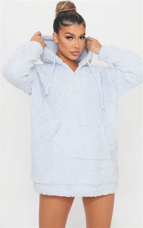 Baby Blue Teddy Oversized Lounge Hoodie Prettylittlething Usa