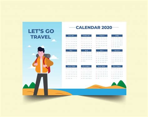Premium Vector 2020 Calendar Travel Wall
