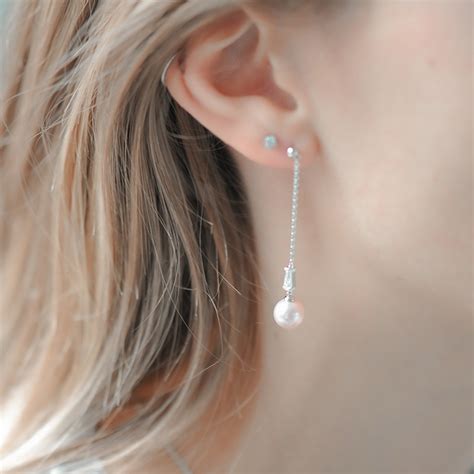 Boucles D Oreilles Longues Perles Roses En Argent Par Elsa Lee Paris