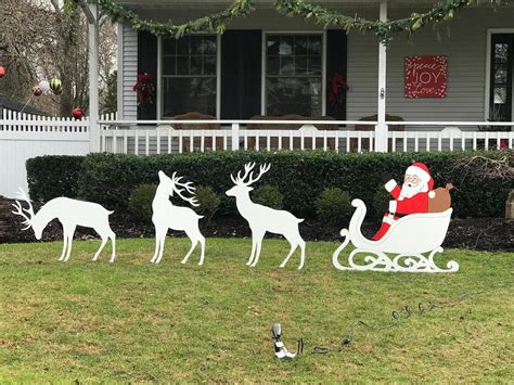 Christmas Decoration Santa In Sleigh Reindeer Outdoor Wood Decoration